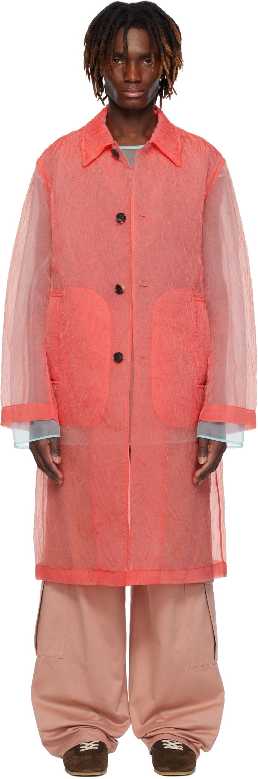 Regnfrakke Dries Van Noten Dries Van Noten Crinkled Organza Coat Rød | 251-020211-1277