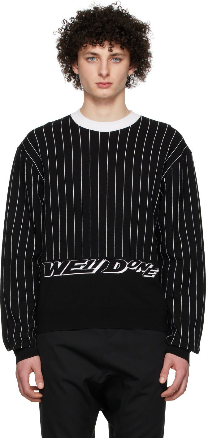 Sweater We11done Striped Logo Sweater Sort | WD-KT1-22-619-U-BK