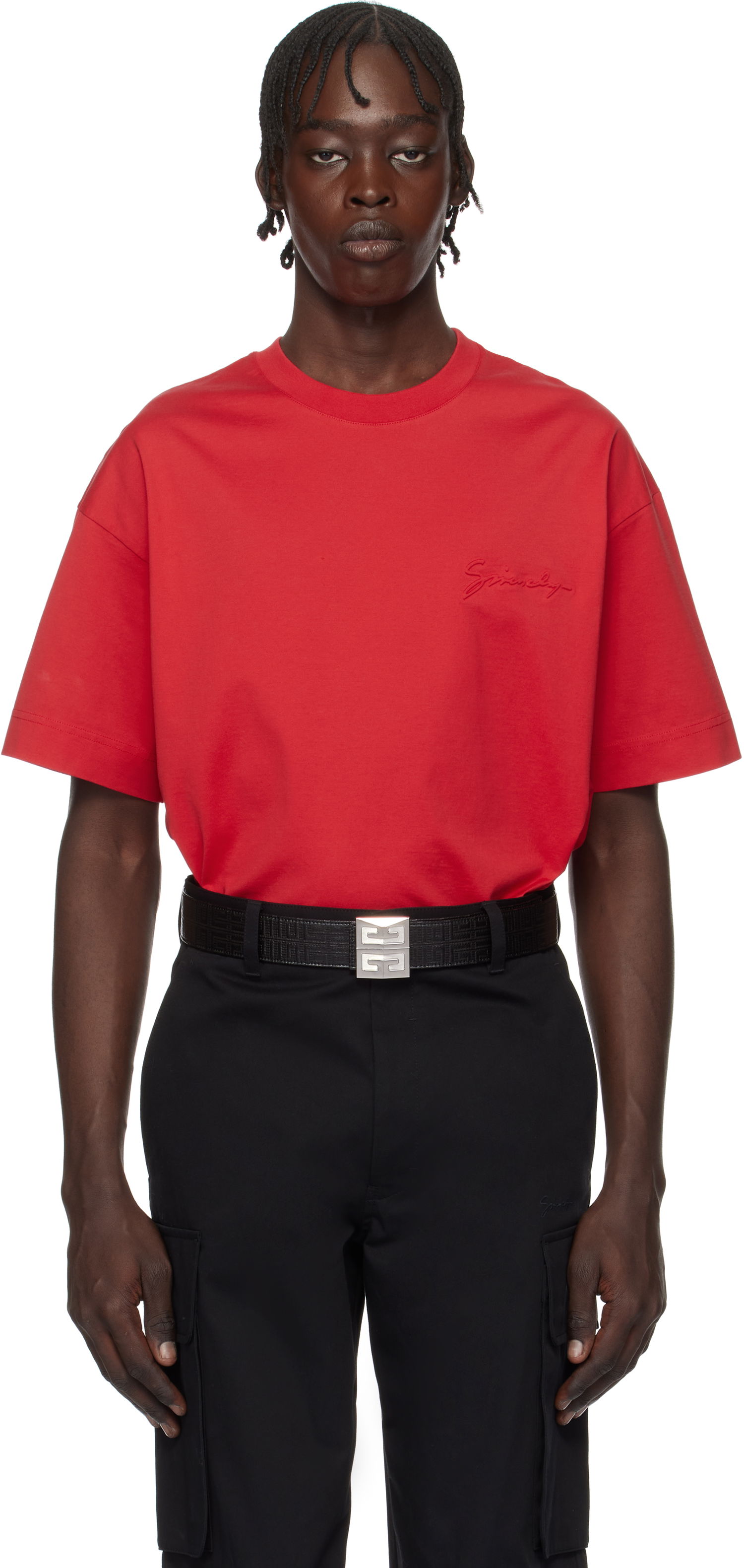 T-shirt Givenchy Signature Logo Embroidered T-Shirt Rød | BM71MG3YP1600, 0
