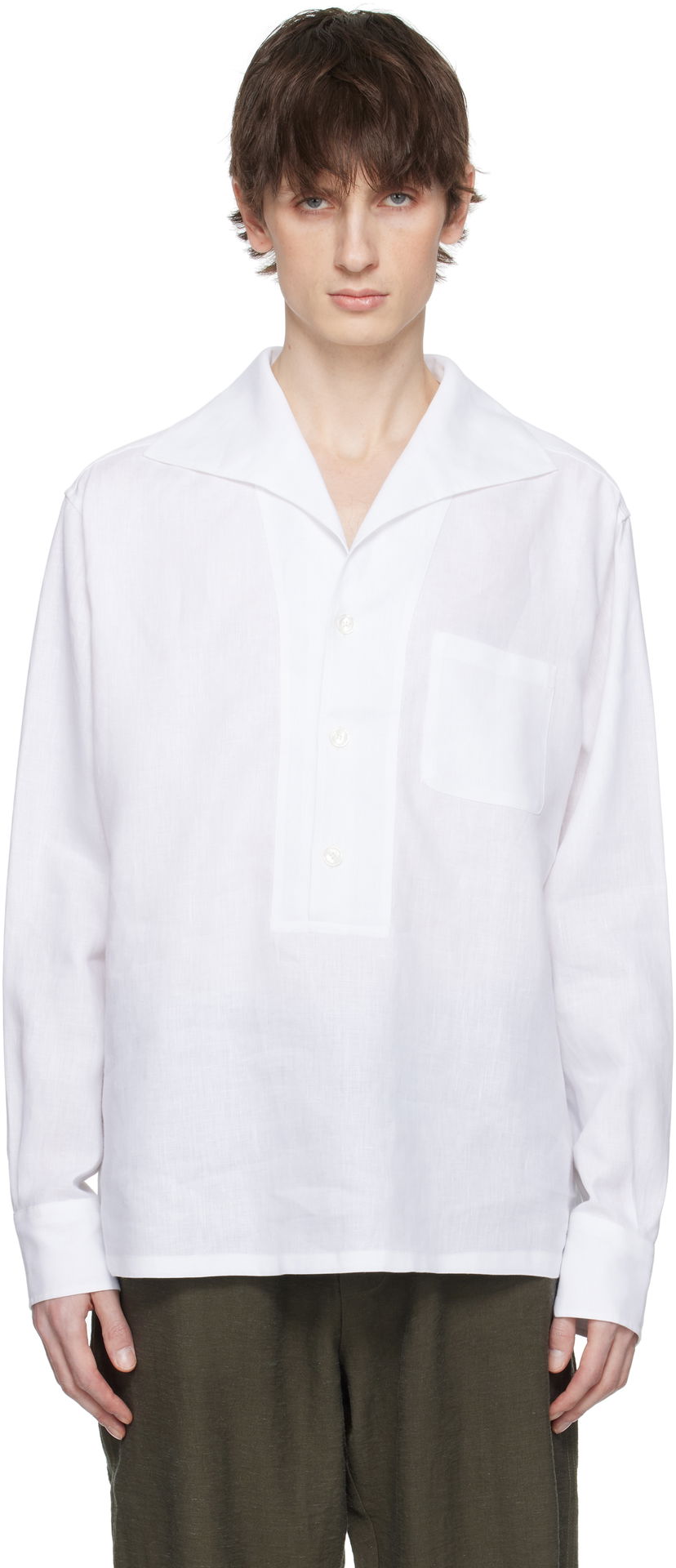 Skjorte Dolce & Gabbana Dolce&Gabbana Three-Button Long-Sleeved Linen Shirt Hvid | G5ND3TFU4JB