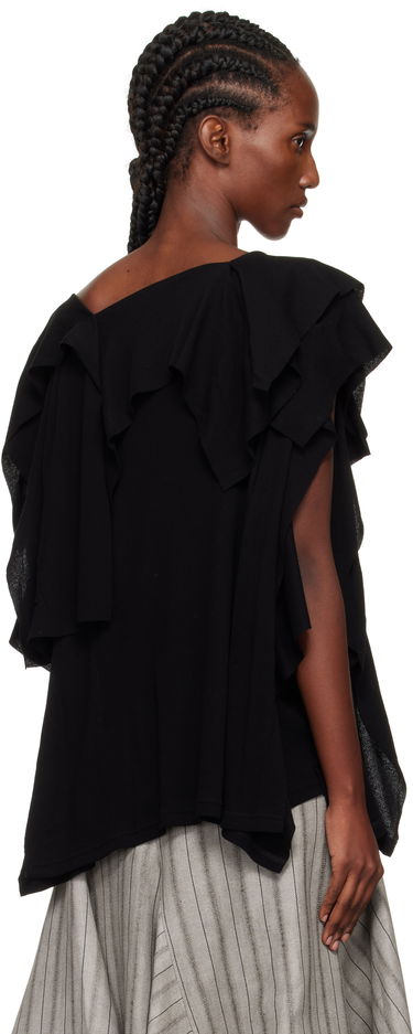 T-shirt Yohji Yamamoto YOHJI YAMAMOTO High Twisted Crepe & Interlock Draped T-shirt Sort | FP-T38-082, 2