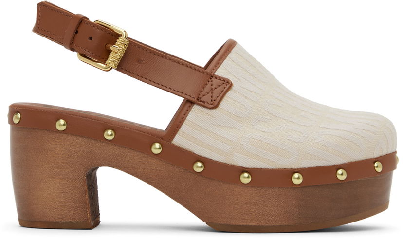 Tøj Moschino Moschino Allover Logo Canvas Platform Clogs Hvid | MN10097Z1I 106 10A