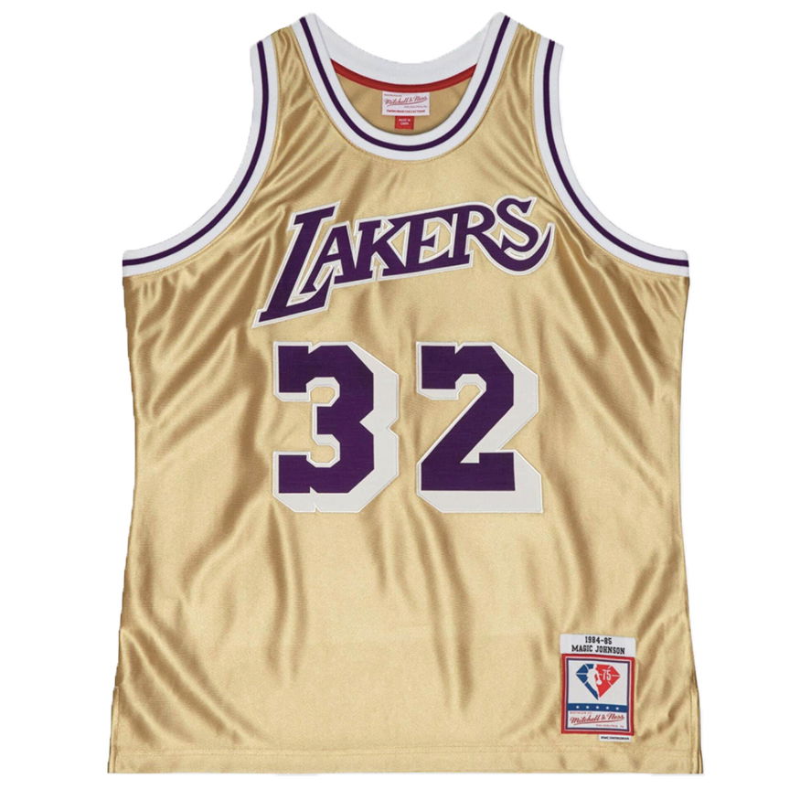 Jersey Mitchell & Ness Los Angeles Lakers Magic Johnson 75th Gold Swingman Jersey Metalisk | SMJY4398-LAL84EJHGOLD, 0