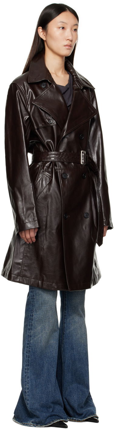 Trenchcoat Maison Margiela MM6 Maison Margiela Double-Breasted Faux-Leather Jacket Brun | SH0AH0006 M35465, 4