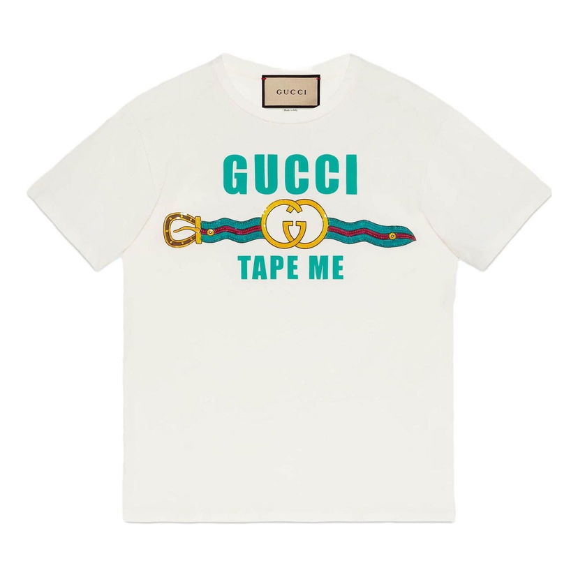 T-shirt Gucci Jersey Tee with Belt Graphic Hvid | 717422-XJFM6-9088