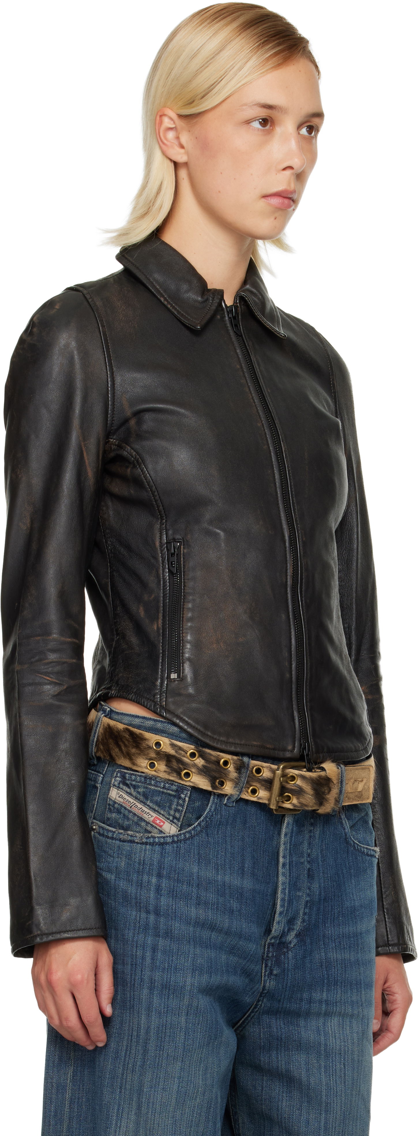 Jakke Diesel L-Egrad Distressed Leather Jacket Sort | A19596 0ILBS, 1