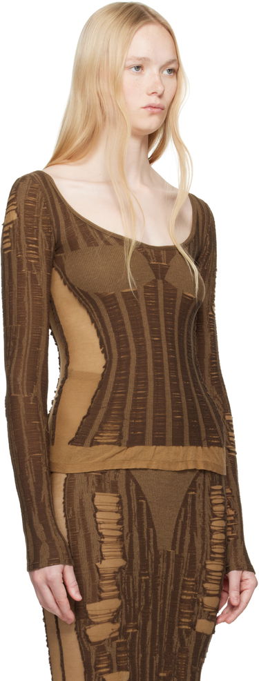 Kjole Diesel Diesel M-Calai Distressed Ribbed Knit Top Brun | A19218 0BJBI, 1