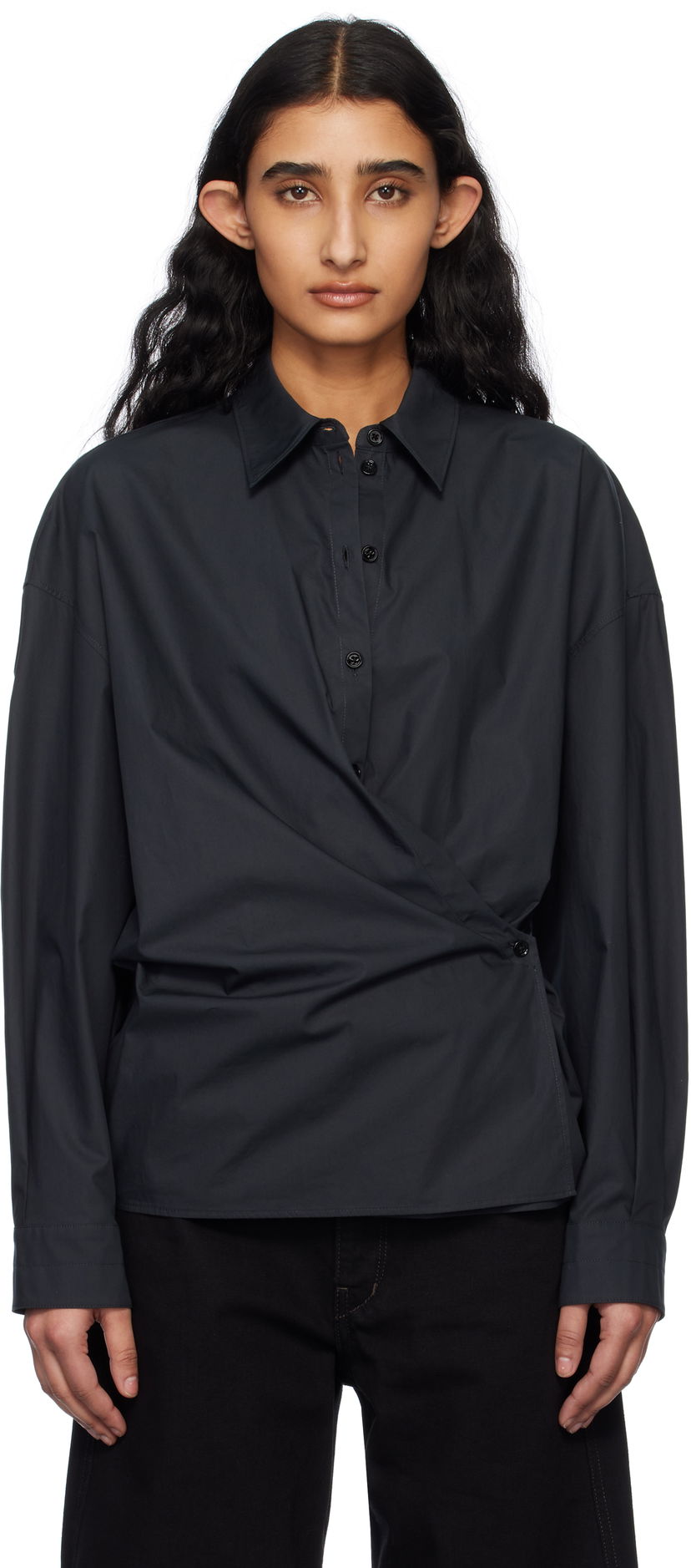Skjorte LEMAIRE Lemaire Straight Collar Twisted Shirt Mørkeblå | SH1141 LF588