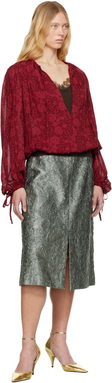 Skjorte Dries Van Noten Dries Van Noten Floral Print Tie Neck Blouse Rød | 251-010711-1011, 3