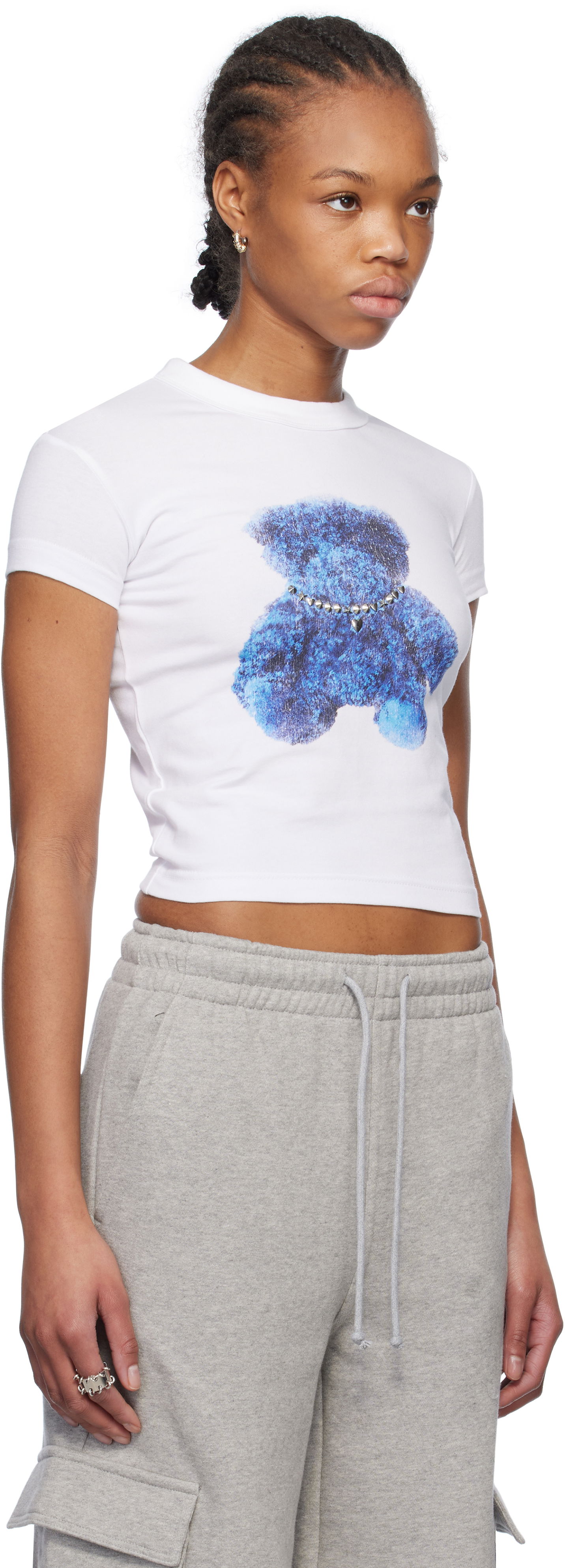 Crop top We11done We11done Studded Bear Cropped T-Shirt Hvid | WD-TT0-25-754-W-WH, 1