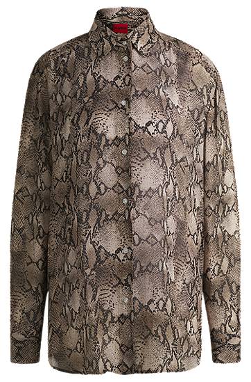 Skjorte BOSS Oversized Python-Print Crepe de Chine Blouse Brun | 50539779, 0