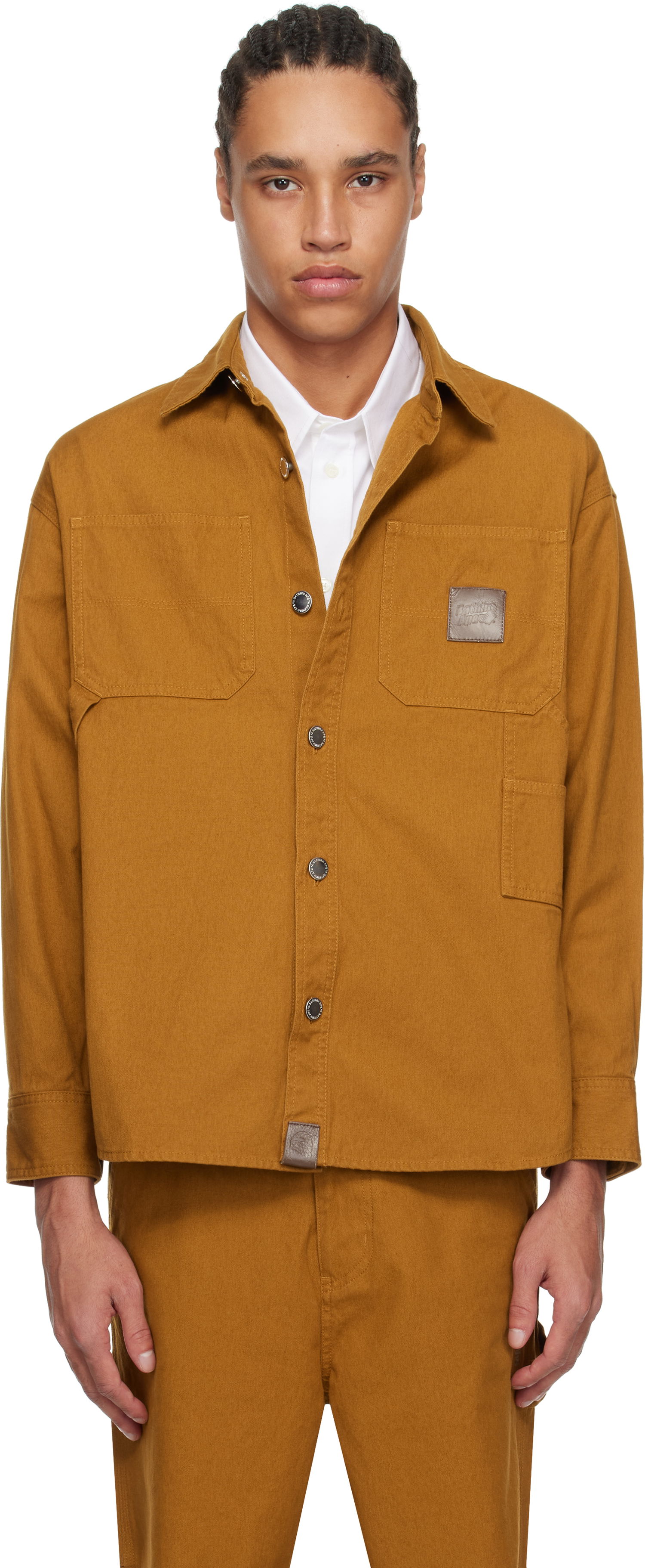 Skjorte BAPE Bathing Ape Logo Canvas Work Shirt Brun | 001SHK801305M, 0