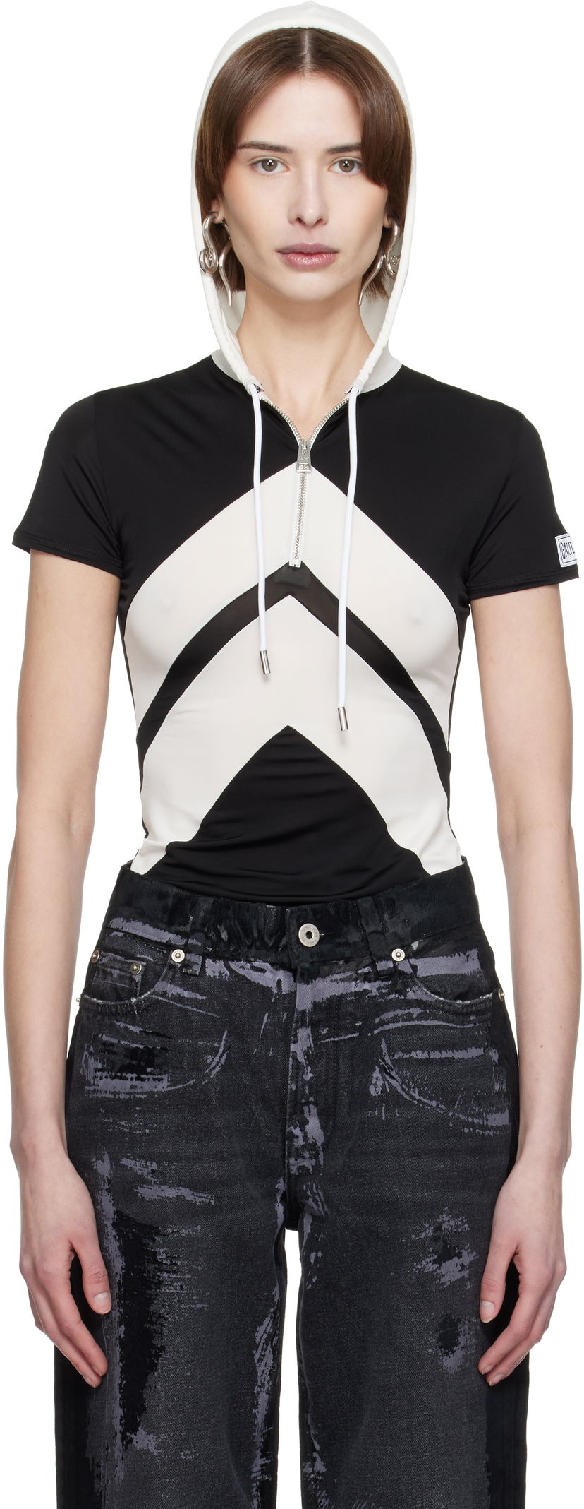 T-shirt Jean Paul Gaultier Jean Paul Gaultier 'The Chevrons' Short Sleeve Hoodie Sort | 25/33-F-TS109P-J084-0001