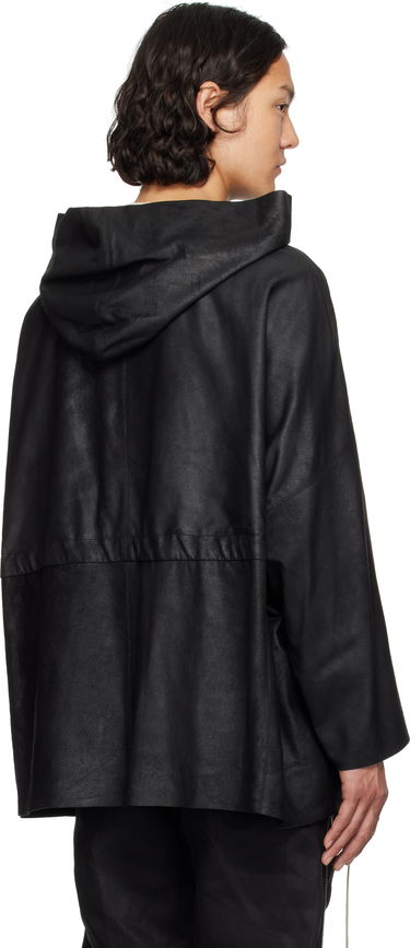 Sweatshirt Rick Owens Rick Owens Hollywood Hooded Tunic Leather Jacket Sort | RR01E5702 LBA, 2