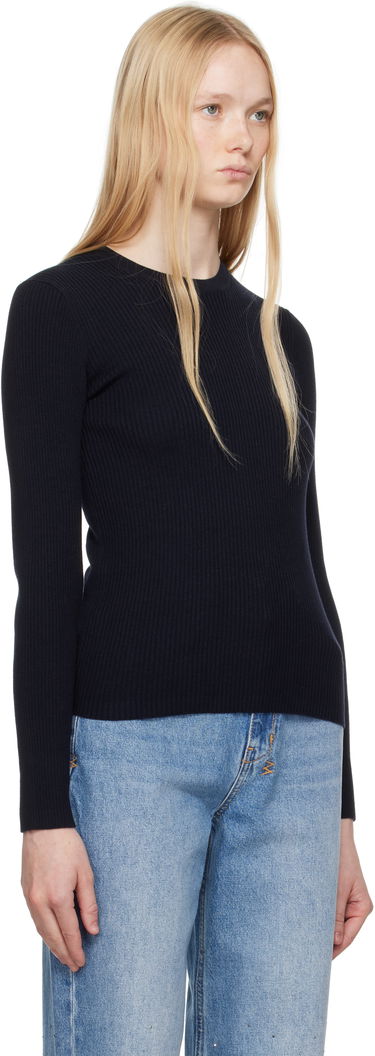 Sweater MAISON KITSUNÉ Maison Kitsuné Baby Fox Patch Fine Ribbed Sweater Sort | OW00801KT1091, 1