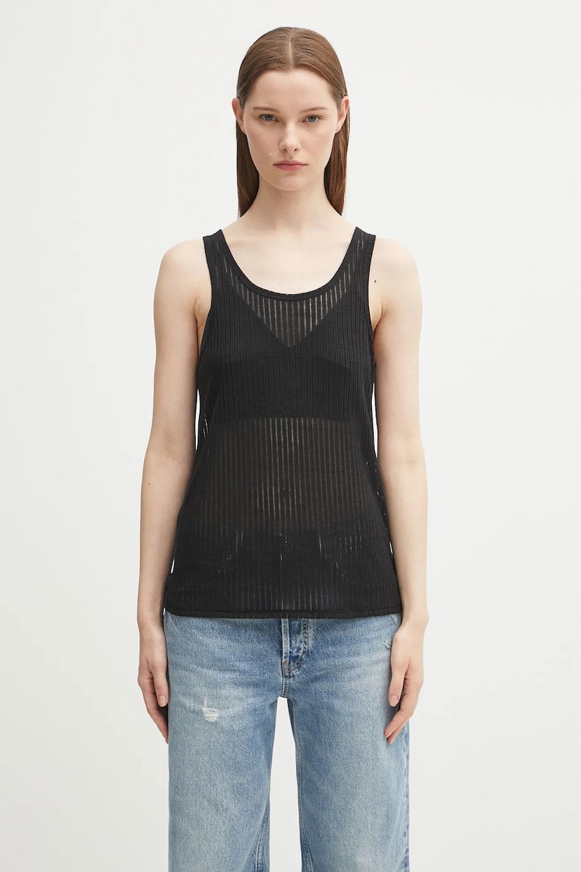 Tanktop Anine Bing eugene Sheer Ribbed Tank Top Sort | A.08.11256