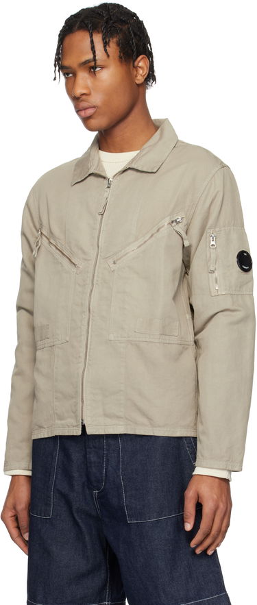 Bomberjakke C.P. Company C.P. Company Cotton Linen Zip Overshirt Beige | 18CMOS103A-006273G, 3