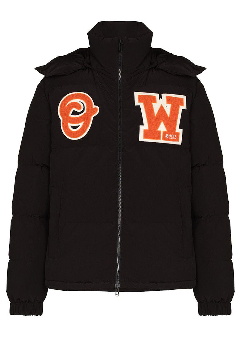 Puffer jakke Off-White Logo Patch Puffer Jacket Black/Orange Sort | OMED040C99FAB0011020