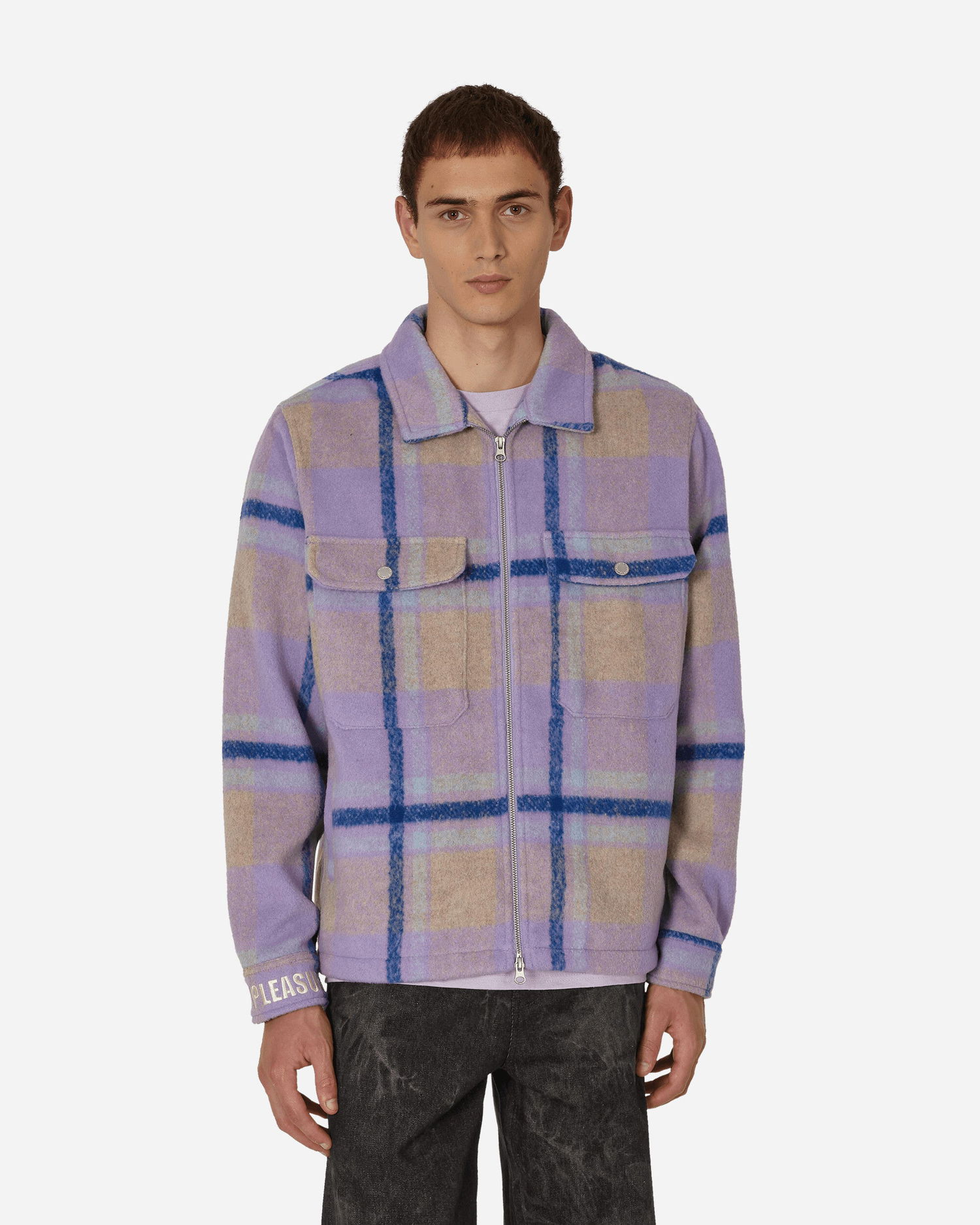 Jakke Pleasures Folklore Plaid Work Lilla | P23F003 PURPLE, 0
