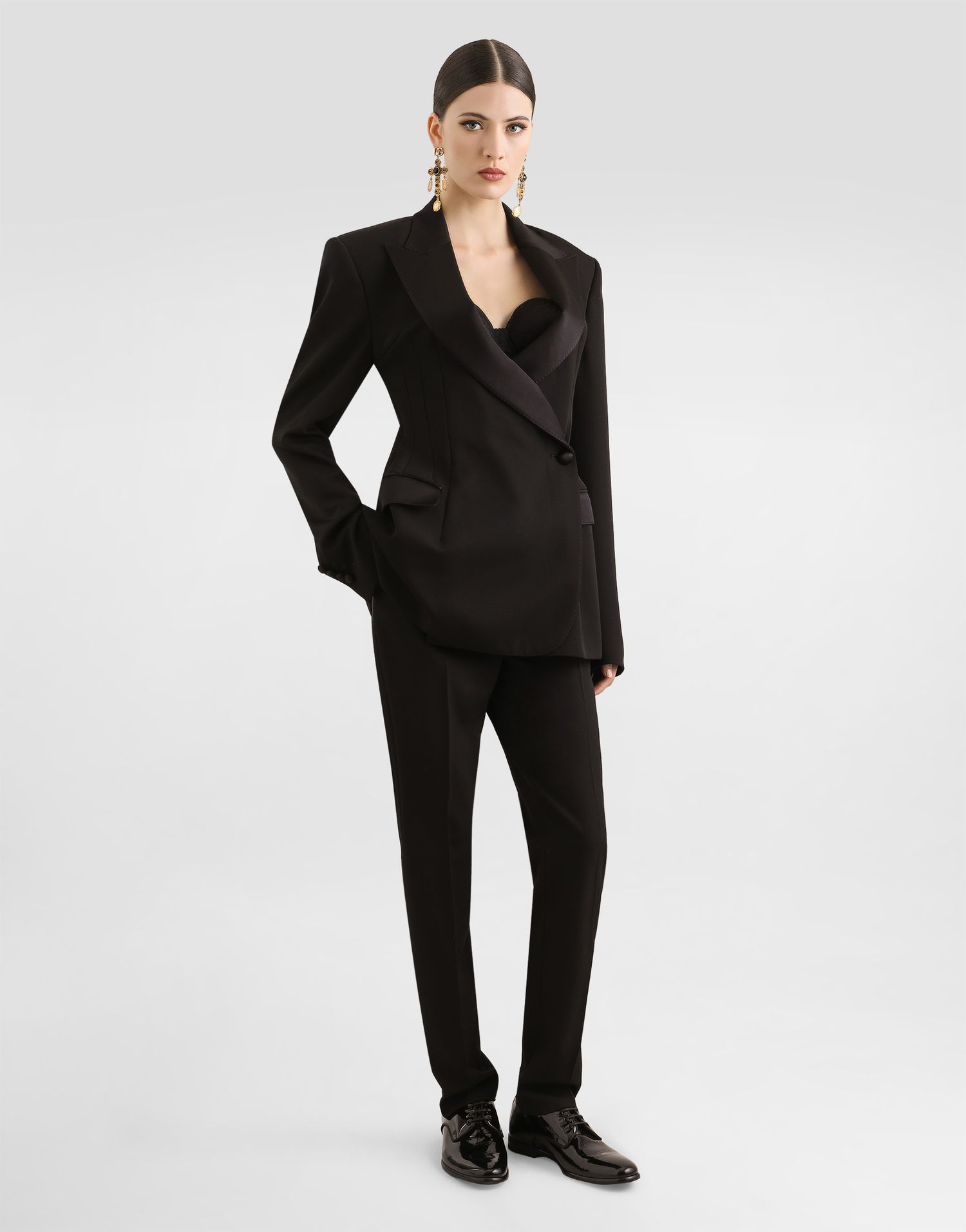 Bukser Dolce & Gabbana Dolce & Gabbana Tailored Woolen Tuxedo Pants Sort | FTAM0TGDC5YN0000, 1