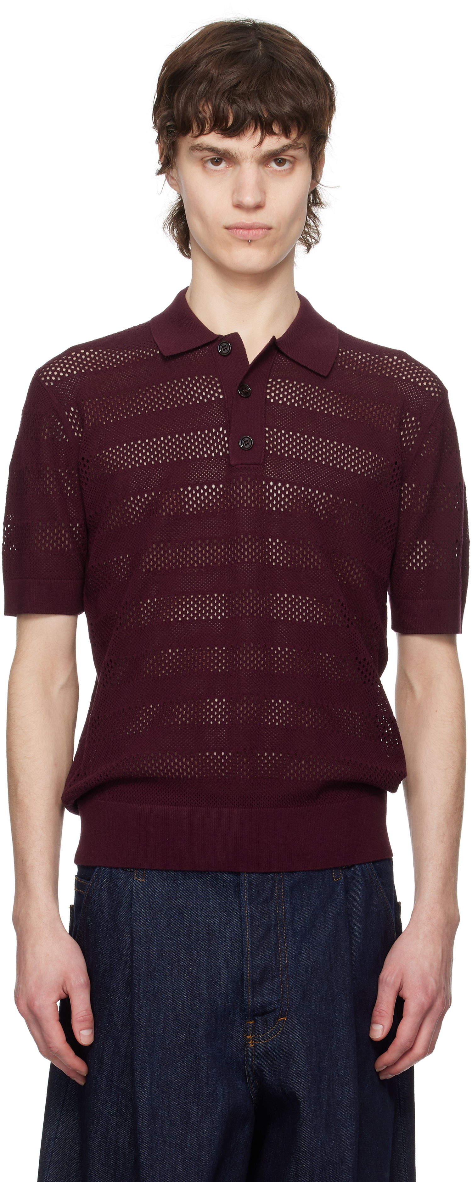 Polo skjorte Dries Van Noten Dries Van Noten Open-Knit Polo Bourgogne | 251-021213-1701, 0