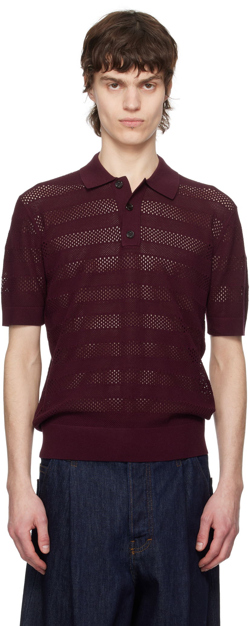 Polo skjorte Dries Van Noten Dries Van Noten Open-Knit Polo Bourgogne | 251-021213-1701