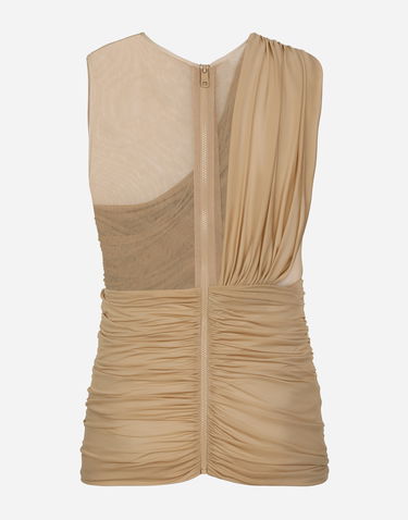 Tanktop Dolce & Gabbana Stretch Tulle T-shirt With Draping Beige | G8RW3TG7M7SS9000, 1
