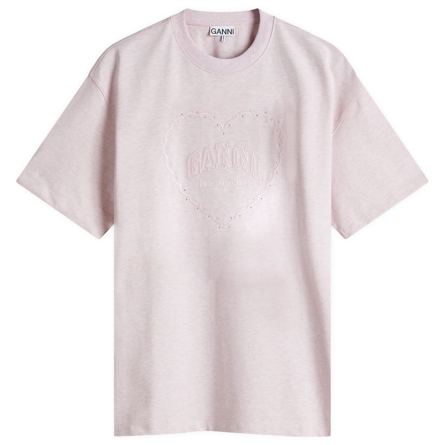 T-shirt GANNI GANNI Heart Drop Shoulder T-Shirt, Size Large Lyserød | T4090-868, 0