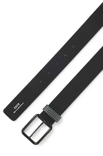 Bælter BOSS Porsche x BOSS Italian Leather Belt with Patterned Keeper Sort | 50548406, 1