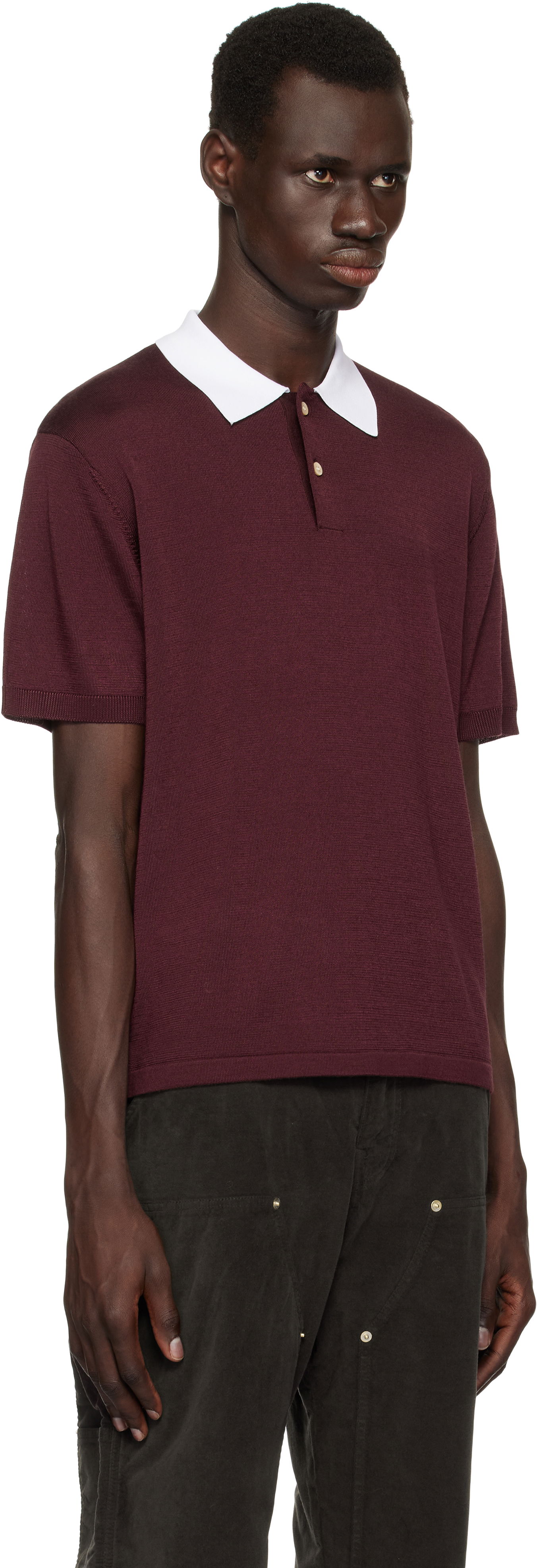 Polo skjorte Wales Bonner Wales Bonner Sun Polo Bourgogne | US25KN20-KN01-350 RAYON / MERINO, 1