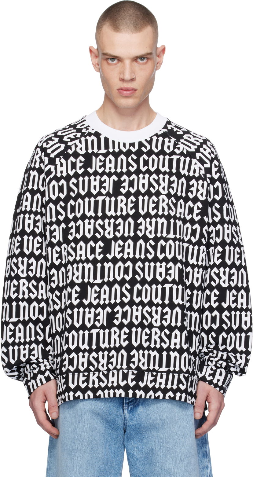 Sweatshirt Versace Black & White Logomania Sweatshirt Sort | E77GAI316_EFS157