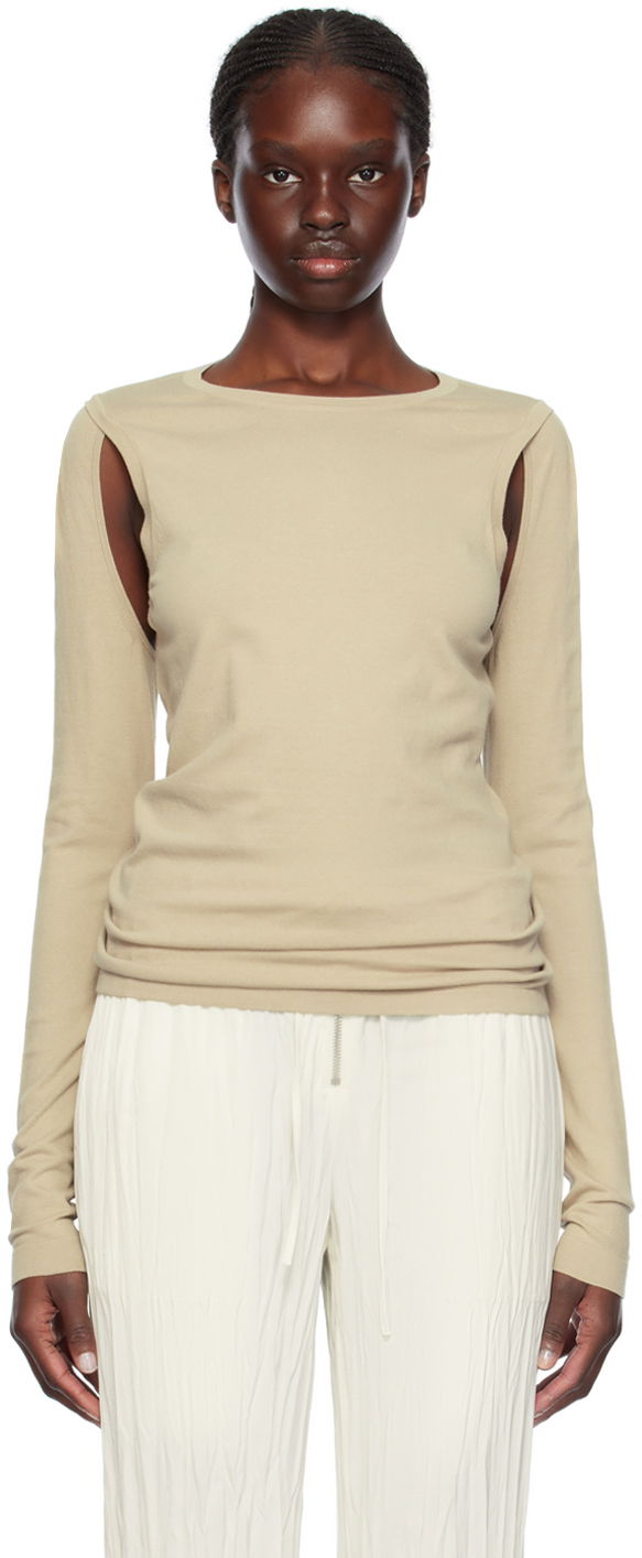 T-shirt Helmut Lang Cutout Long Sleeve Beige | O02HW703, 0
