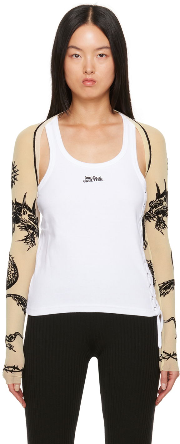 T-shirt Jean Paul Gaultier Off-White 'Safe Sex' Cardigan Beige | 23/15-F-TO120I-T001-63, 0