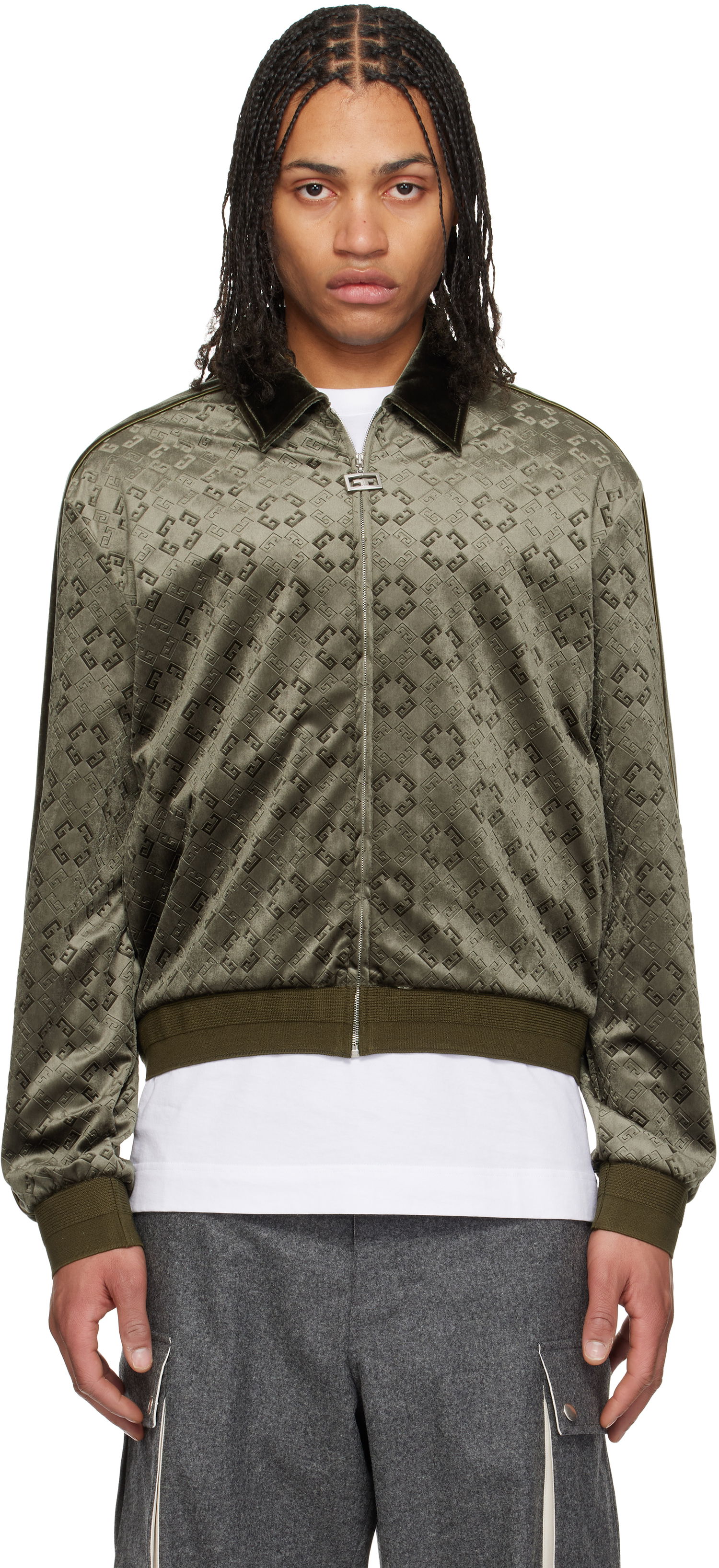Bomberjakke Givenchy Givenchy Monogram 72 Velvet Track Jacket Grøn | BM01A4316Z300, 0