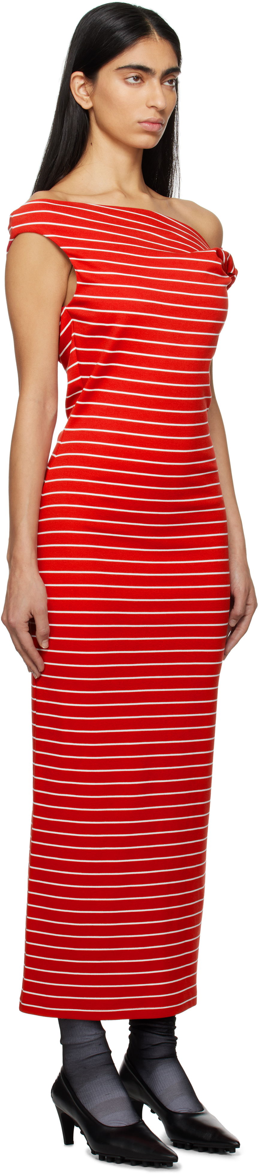 Kjole MSGM MSGM Striped Midi Dress Rød | 3841MDA30 257115, 1