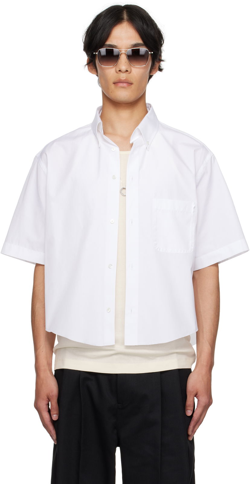 Skjorte Maison Margiela Maison Margiela Cropped Button-Up Shirt Hvid | S50DR0012 S43001