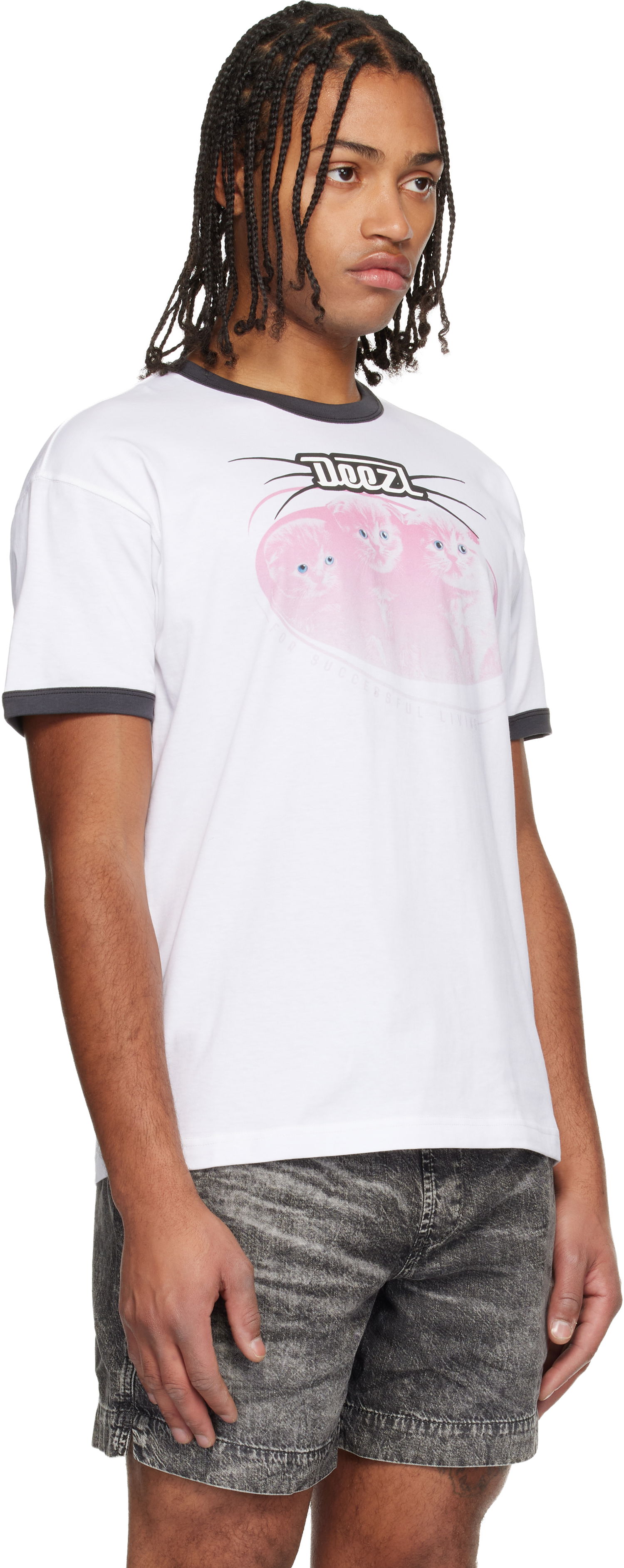 T-shirt Diesel DEEZL Pink Kitten Graphic T-Norm-Cuff T-shirt Hvid | A19639-0PLAT-100, 1