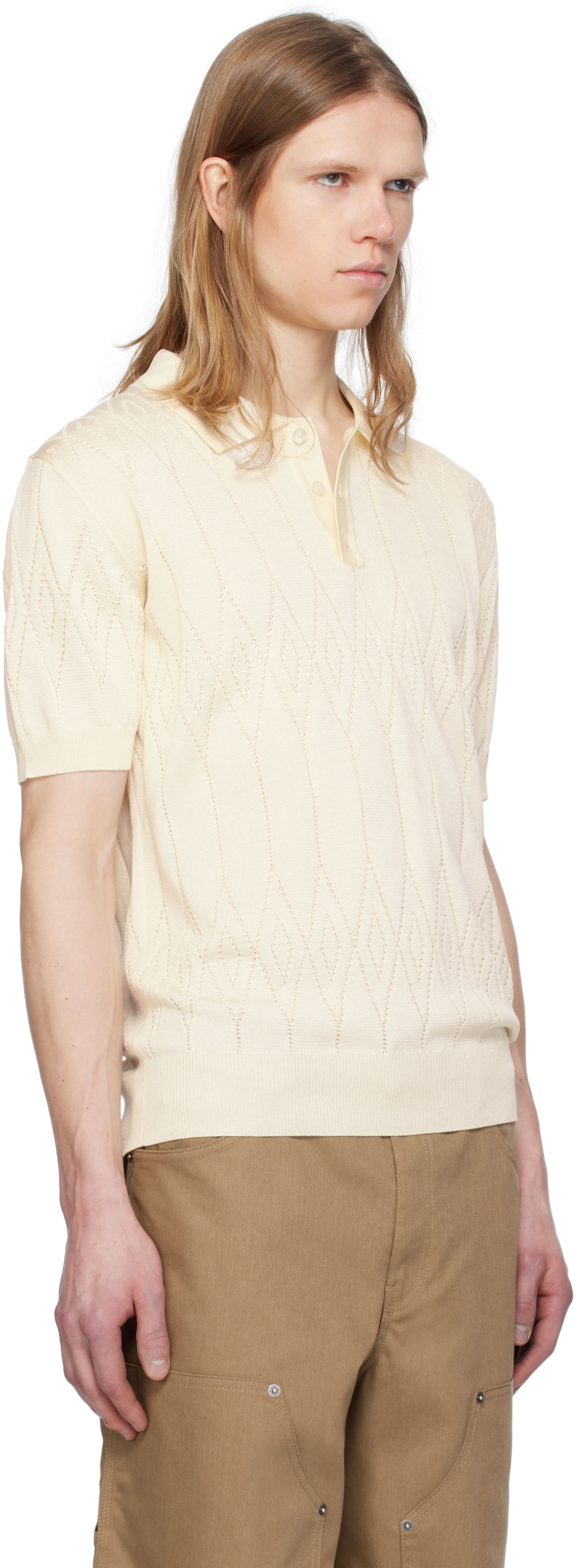 Polo skjorte Golden Goose Golden Goose Argyle Knit Short Sleeve Polo Beige | GMP01412.P001834.11560, 1