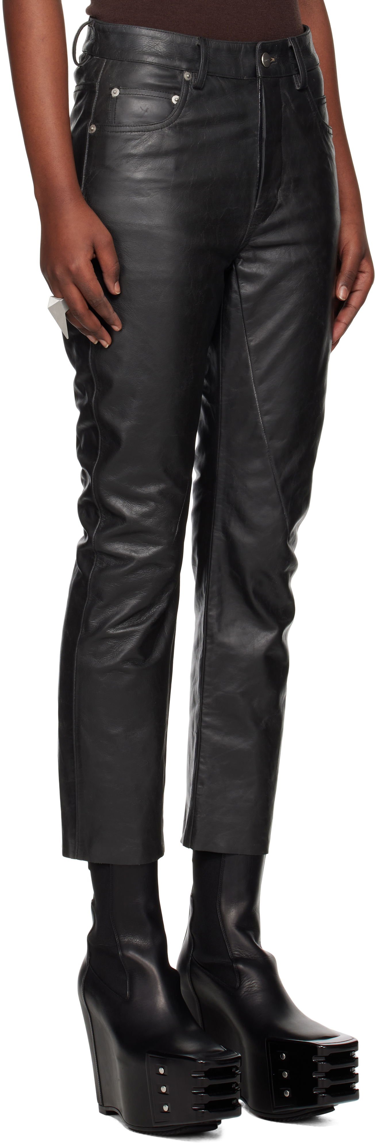 Bukser Rick Owens Rick Owens Hollywood Detroit Cut Leather Pants Sort | RP01E7324 LTP, 1