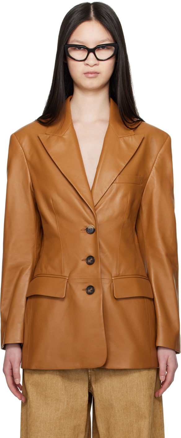 Jakke Marni Marni Peaked Lapel Leather Blazer Brun | GIMX0247U0 ULA736