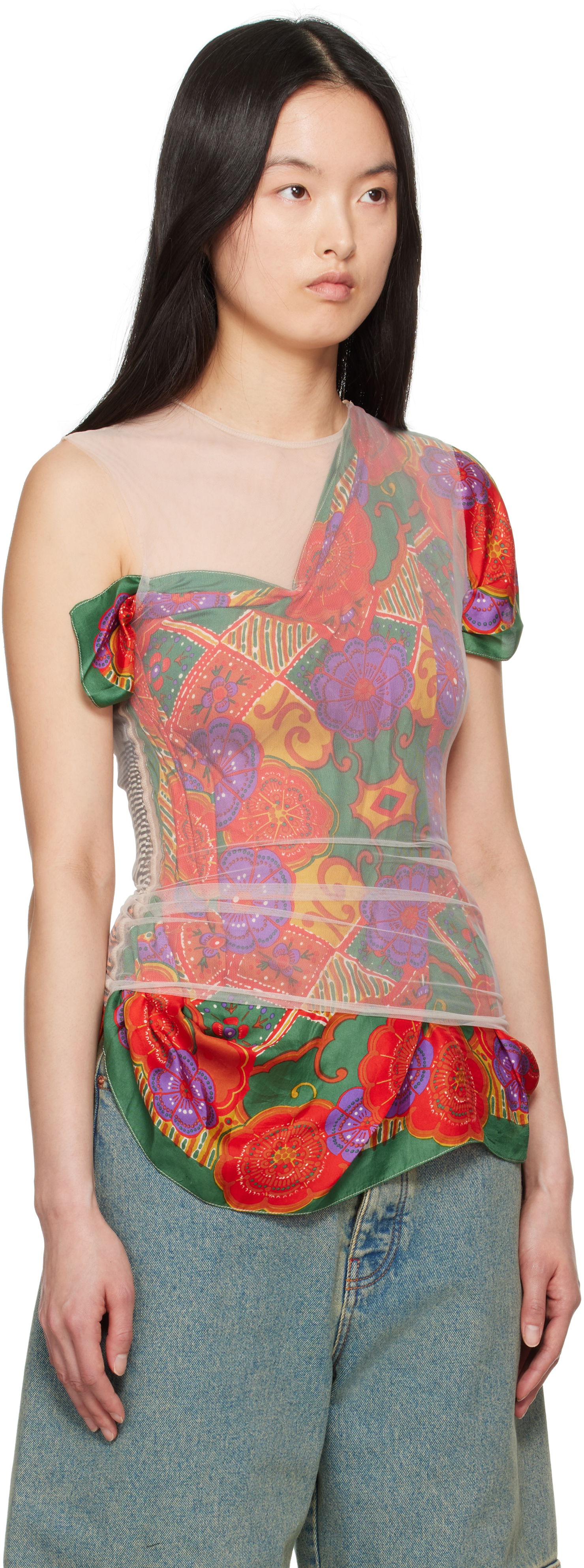 Tanktop Marine Serre Marine Serre Regenerated Silk Scarf Layer Top Flerfarvet | WTO422A UWOV0028, 1
