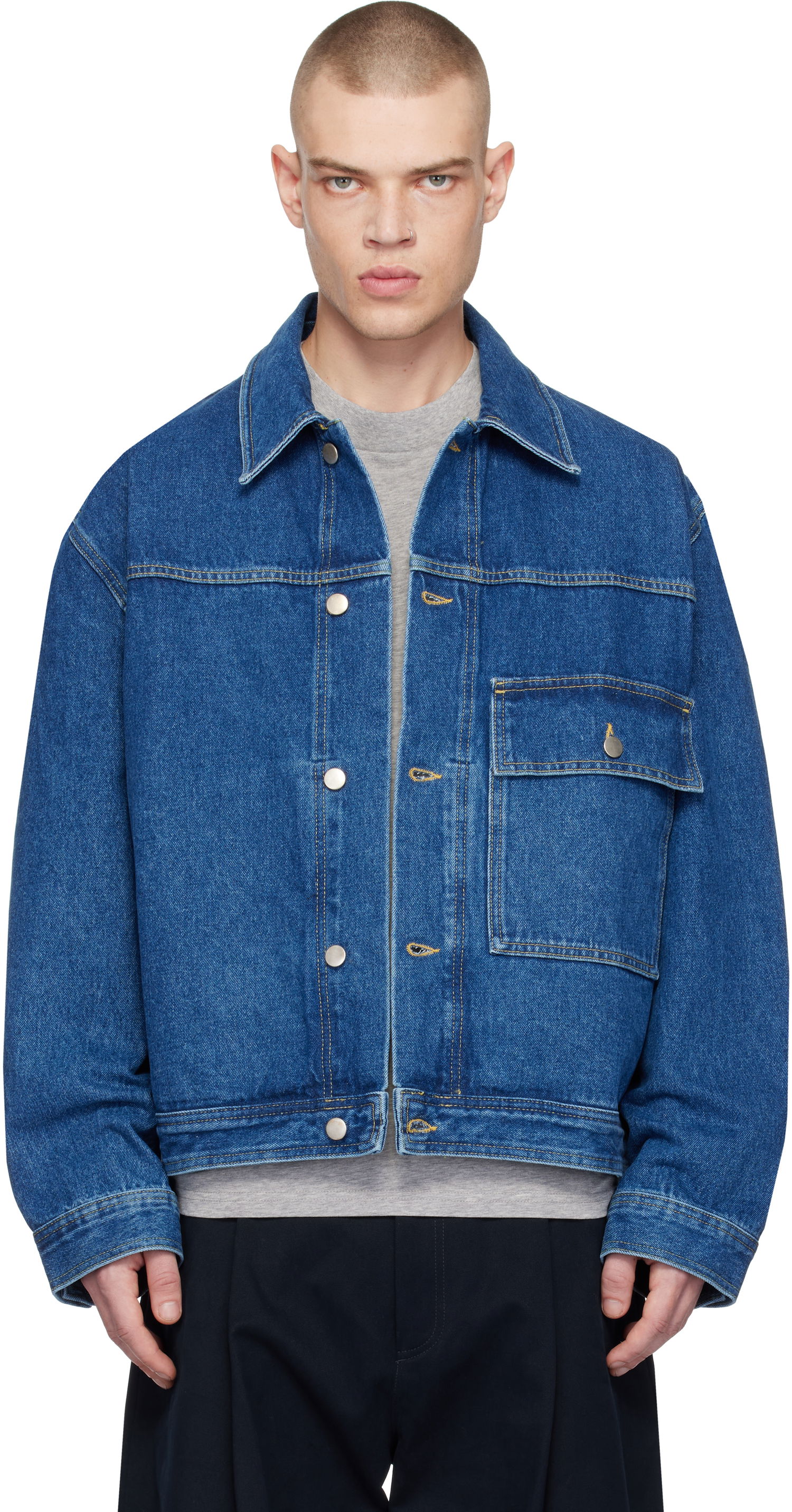 Jakke Studio Nicholson Studio Nicholson Petar Denim Jacket Blå | PETAR SNM-1079, 0