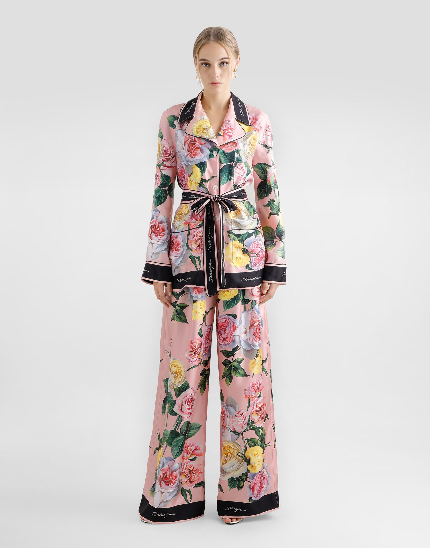 Pyjamas Dolce & Gabbana Dolce & Gabbana Silk Pajama Pants with Rose and Peony Print Lyserød | FTCISTHI1W3HF5IY, 1