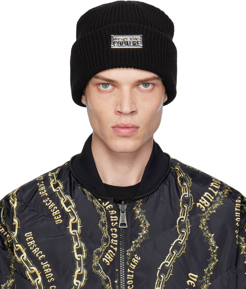 Beanie Versace Knit Logo Beanie Sort | E77GAZK50_EZG291