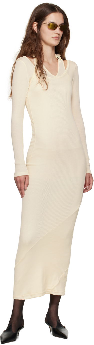 Kjole Jean Paul Gaultier Jean Paul Gaultier Ribbed Twisted Double Layer Midi Dress Beige | 25/03-W-DR014-J000-03, 3