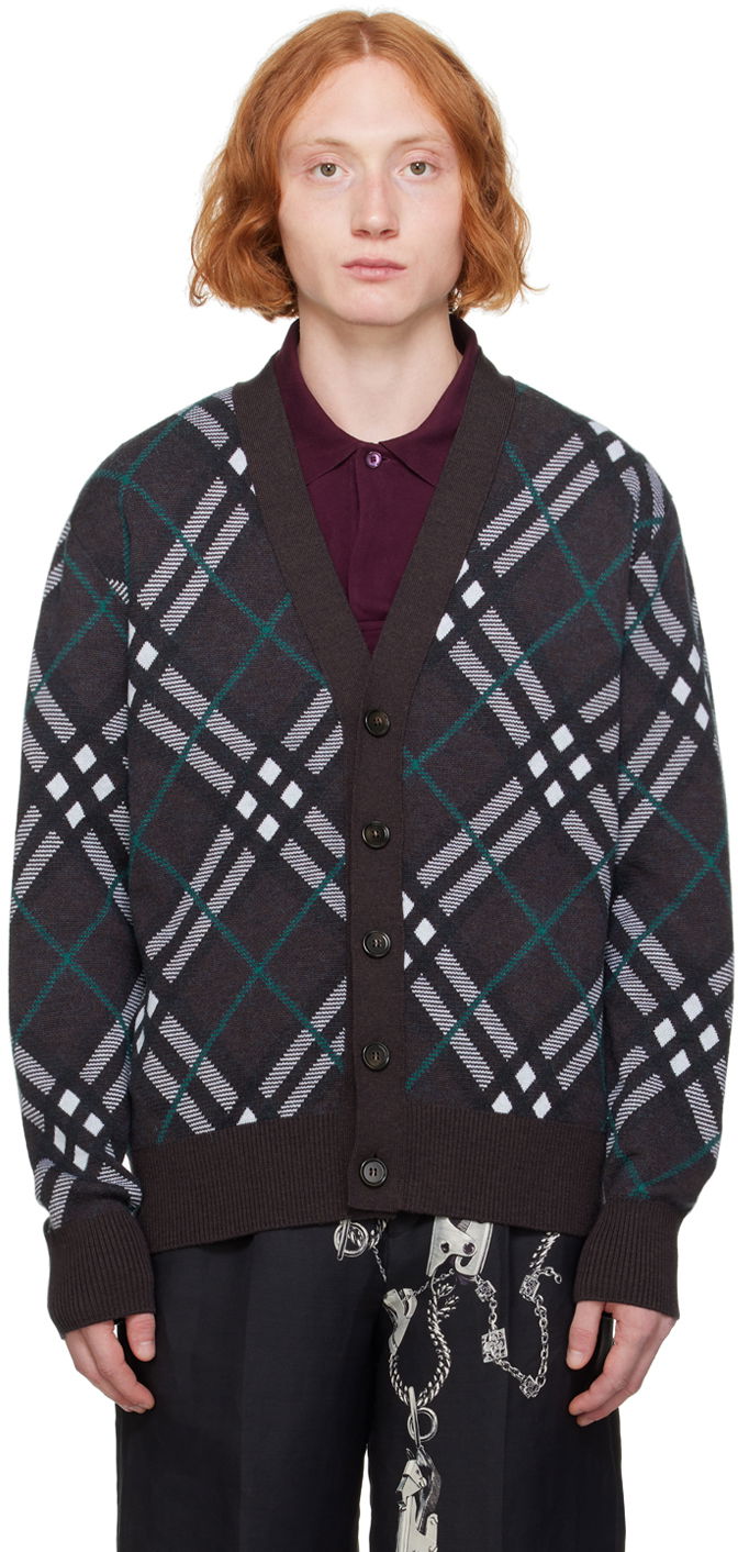 Sweater Burberry Brown Check Cardigan Sort | 8093496