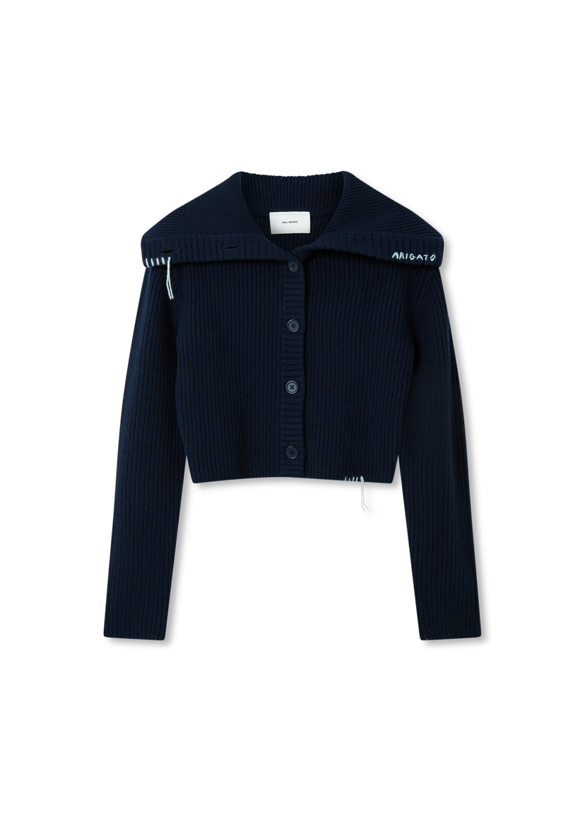 Sweater AXEL ARIGATO Celine Cropped Ribbed Knit Cardigan Mørkeblå | A3359001