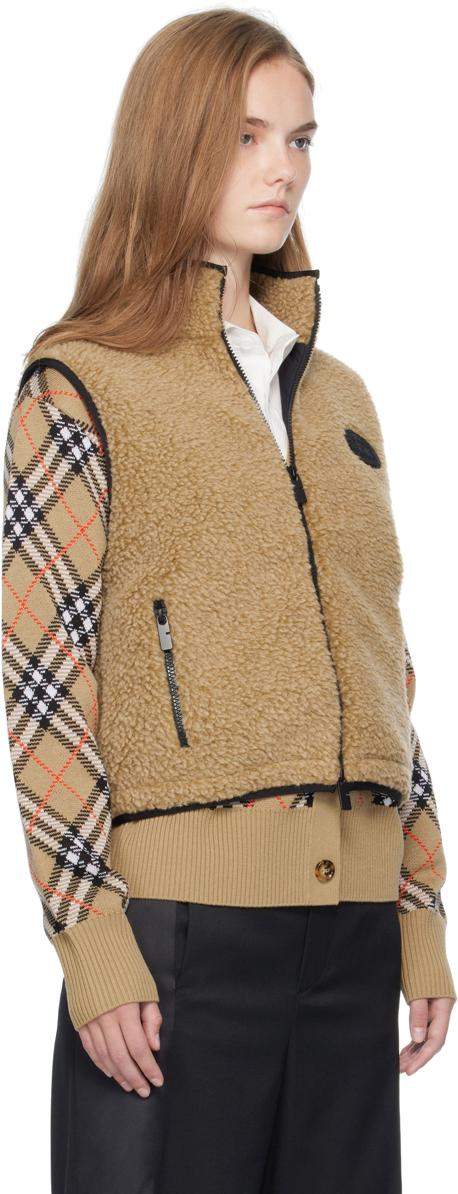 Vest Burberry Burberry Cropped Fleece Vest Beige | 8110159, 1