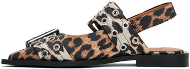 Tøj GANNI GANNI Leopard Satin Buckle Ballerina Flats Flerfarvet | S2947, 2
