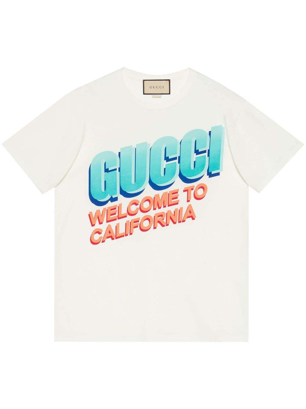T-shirt Gucci Welcome To California T-shirt White Hvid | 615044 XJEEB 9095, 0